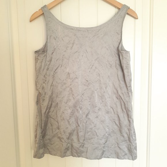 Eileen Fisher Rumpled Steel Satin Silver Scoop Neck Tank Top Size S - Picture 2 of 8